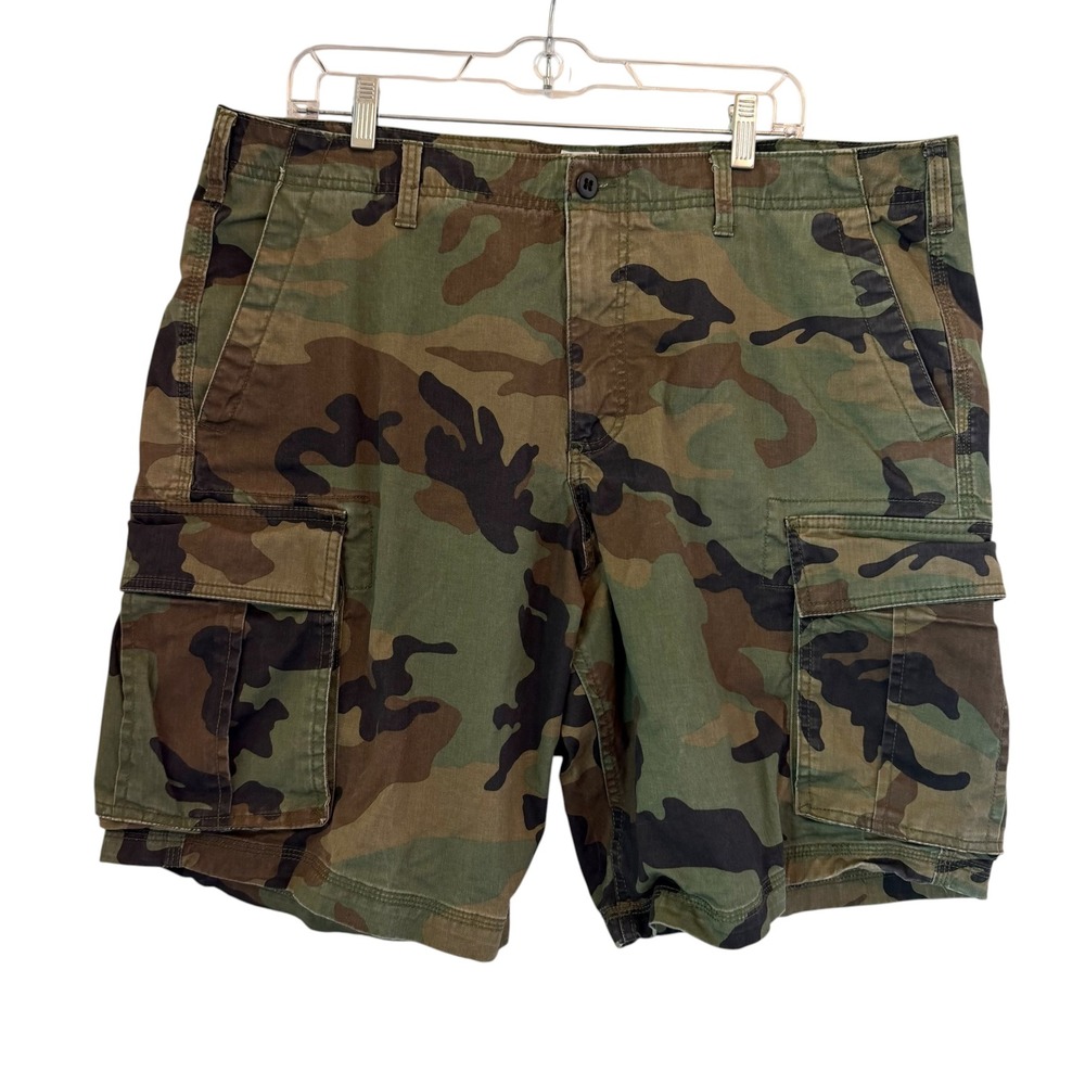 Gap Green Camo 11 Inch Cargo Shorts Men Size 38 Woodland Camouflage Cotton Baggy - Picture 7 of 13